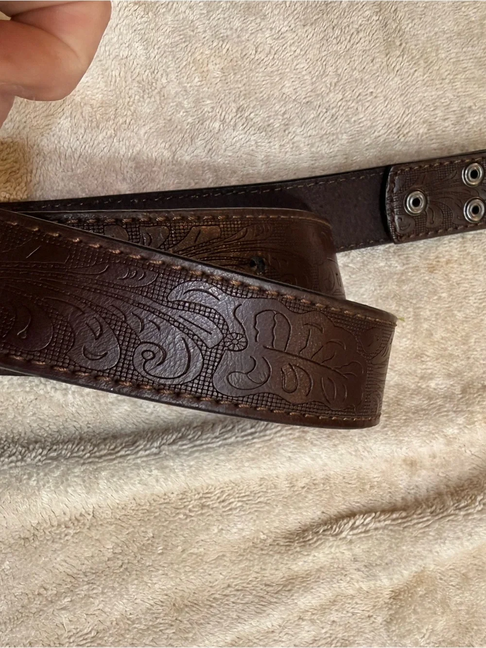 BC Belts Men's Dark Brown Leather Belt with Embossed Detail